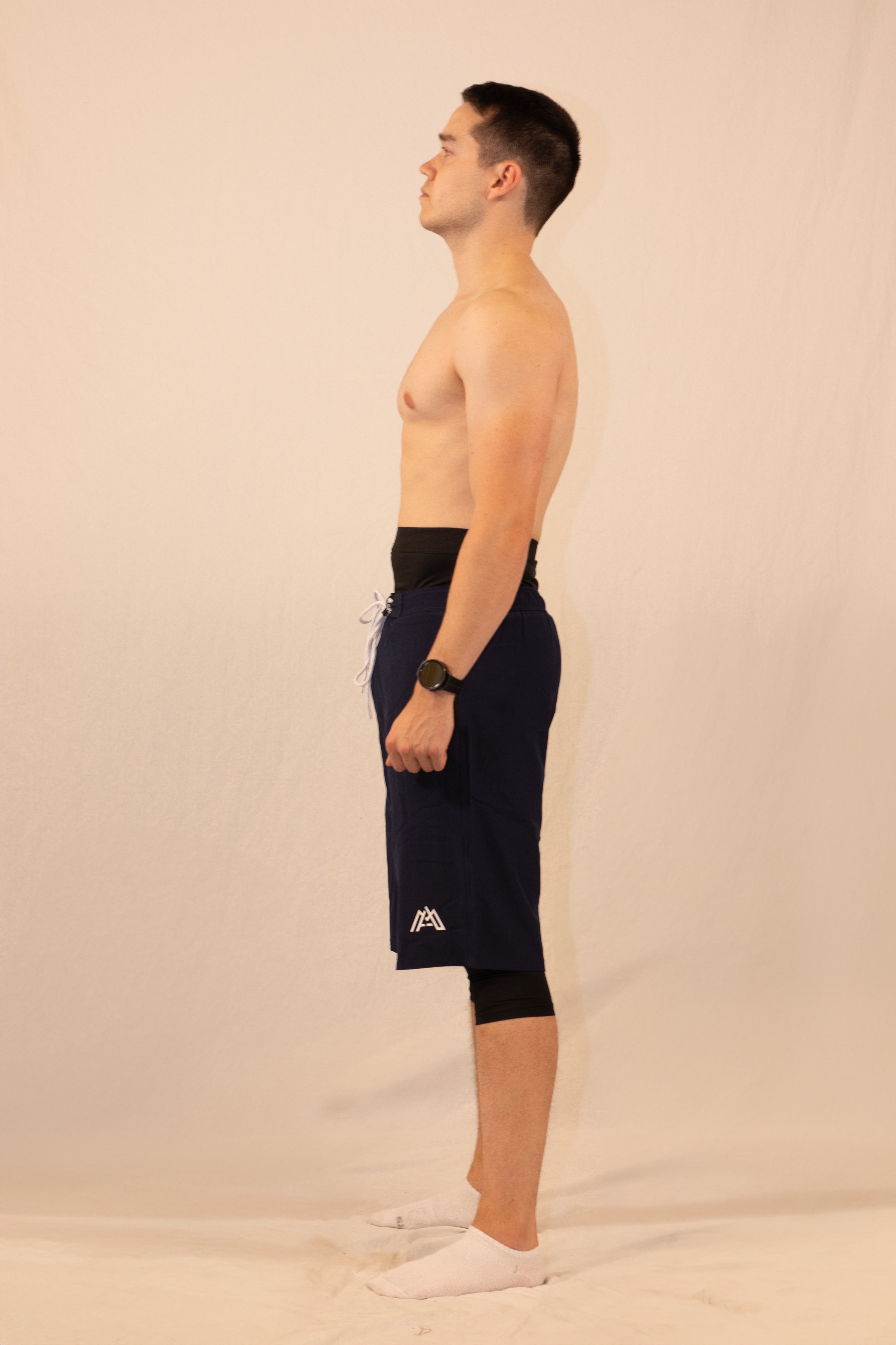 Mens halal shorts navy sideview