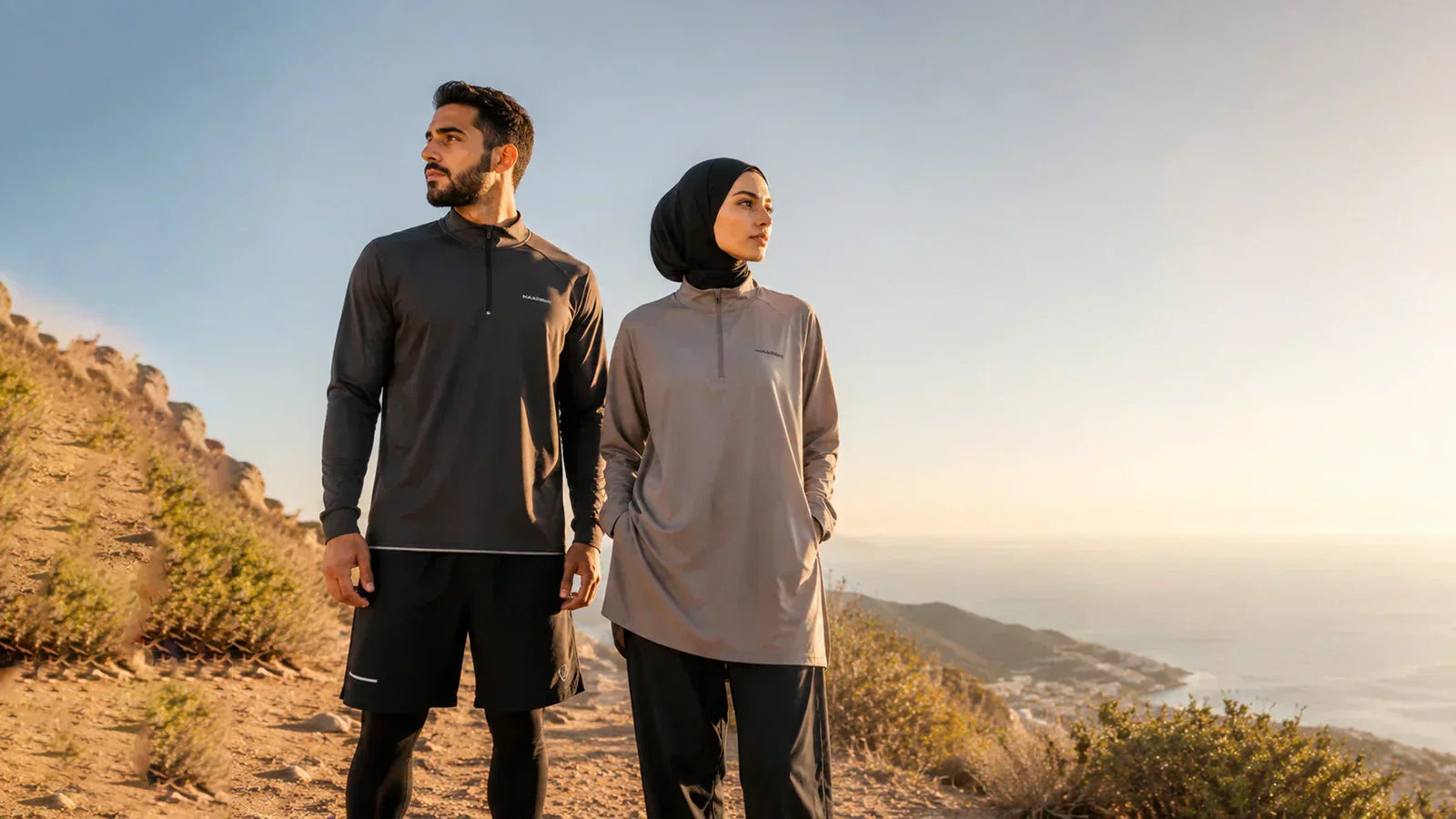 Muslim man and woman in modest Islamic clothing — understanding awrah for men and women in Islam