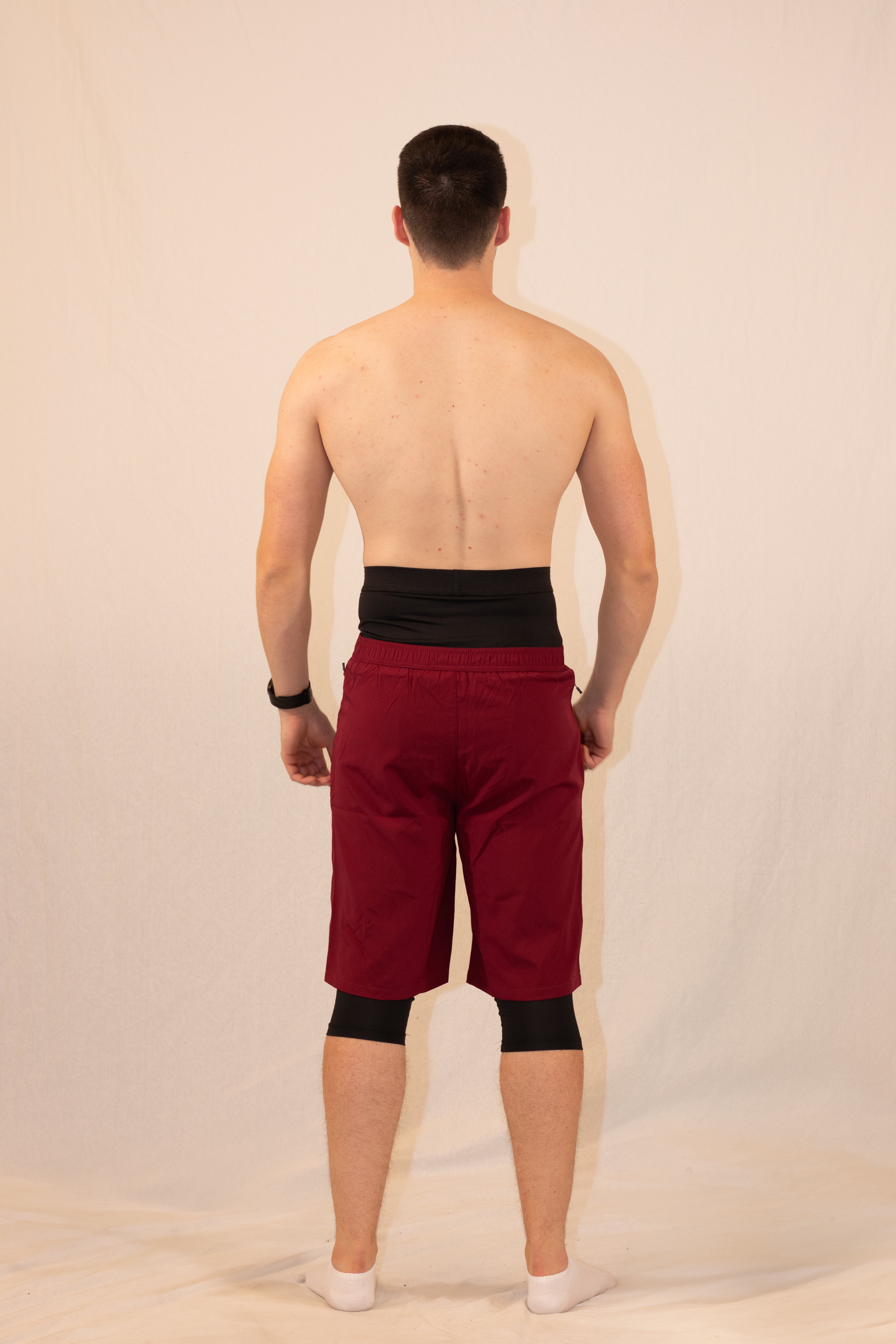 Mens halal shorts red backview