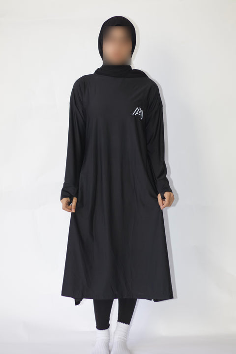 Modest sports abaya for active women. Front side [BLACK]