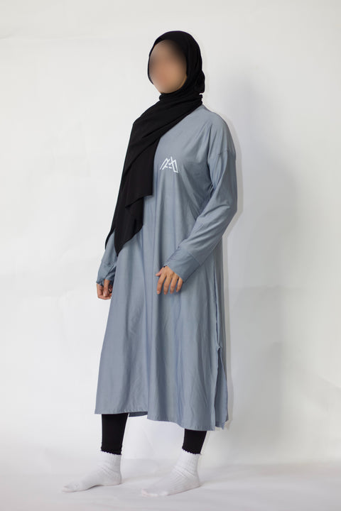 Modest sports abaya for active women. Front side [GREY]